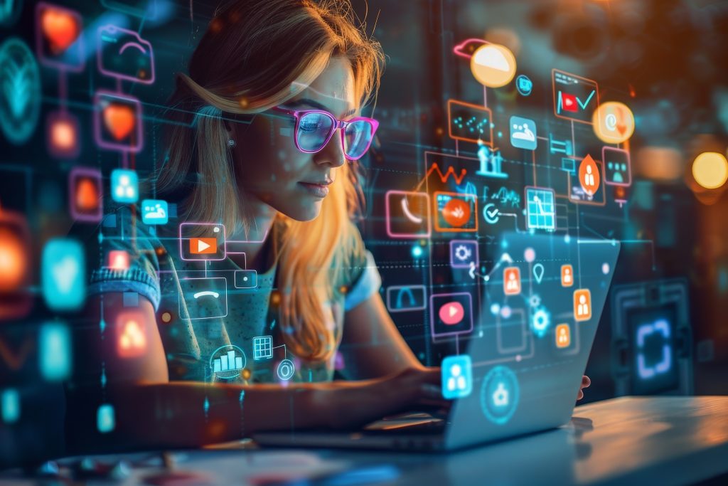 Digital Engagement: Social Media Manager in Interactive Workspace